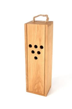 Wooden box for  bottle of wine on a white background