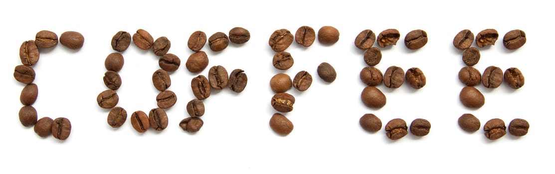 coffee text made of single coffee beans