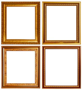 Gold and wood frame Collection on white background