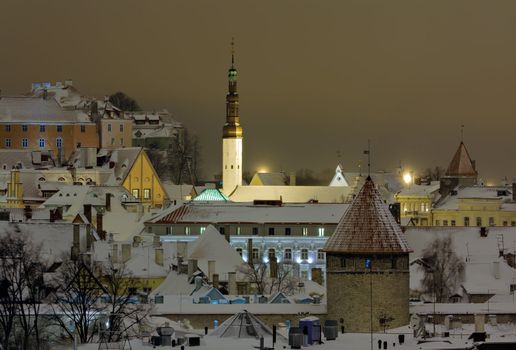 Winter old Tallinn in evening