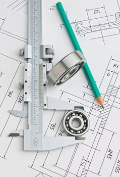 tools and mechanisms detail on the background of technical drawings