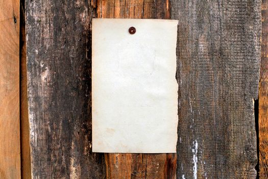 blank paper hanging on the wooden background