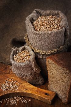 Still Life with a sack of wheat in the bakery