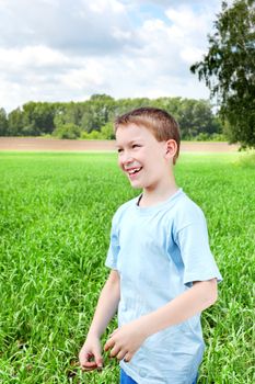 happy boy in the summer field