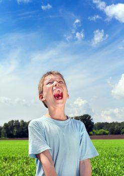 portrait of screaming boy outdoor