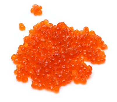 Red salmon caviar heap isolated on white 