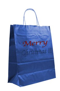 Merry Christmas paper bag close up isolated