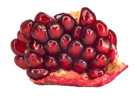 Extreme close up background of a red juicy ripe pomegranate fruit seeds 