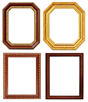 Gold and wood frame Collection on white background