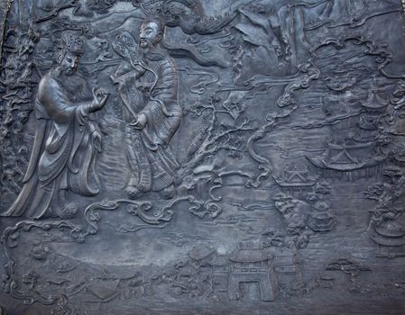 Carved stone at erawan museum,Thailand