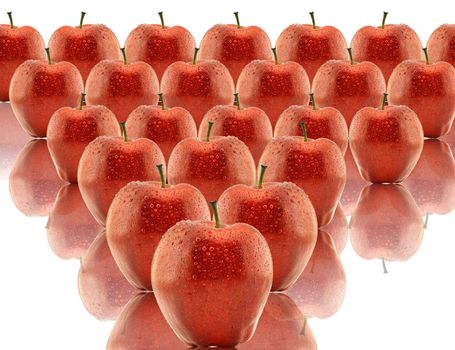 large group of red apples in a row. Horizontal shape