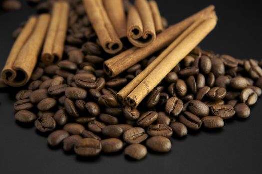 Coffee beans with cinnamon sticks