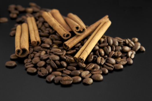 Coffee beans with cinnamon sticks