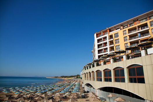 Empty hotel beach, Bulgaria, Old Nessebar 