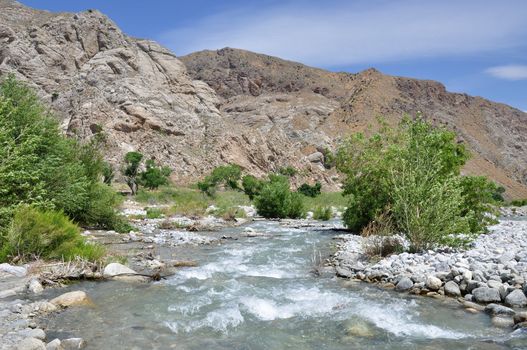 The Whitewater River runs through the desert near Palm Springs, California.