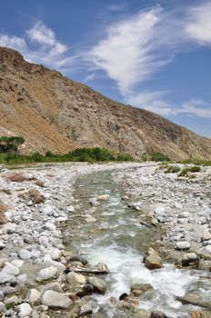 The Whitewater River runs through the desert near the town of Palm Springs, California.