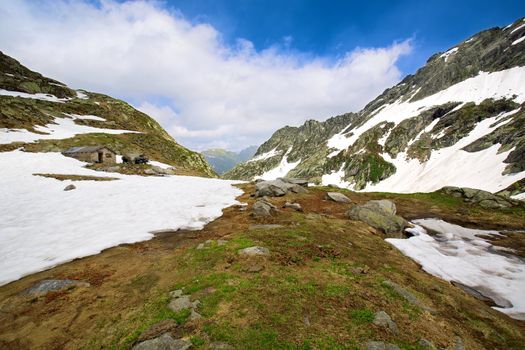 Mountain top cover with snow in Val Lavizzara, Vallemaggia,Ticino (Tessin), Switzerland