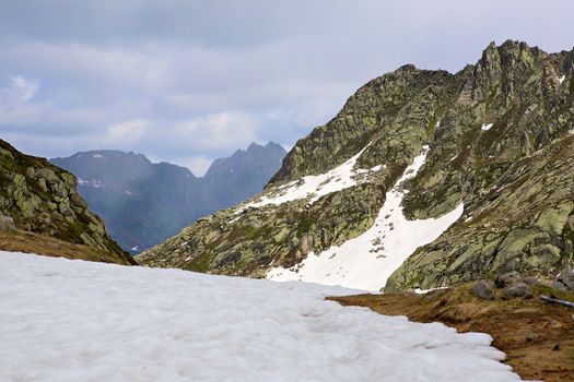 Mountain top cover with snow in Val Lavizzara, Vallemaggia,Ticino (Tessin), Switzerland