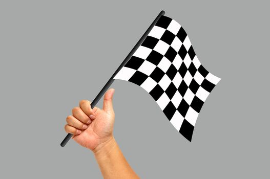 Hand holding flag isolated on white background