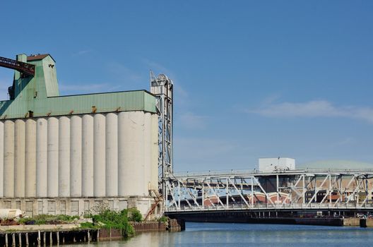 Grain Elevators along the Buffalo River in Buffalo New York.