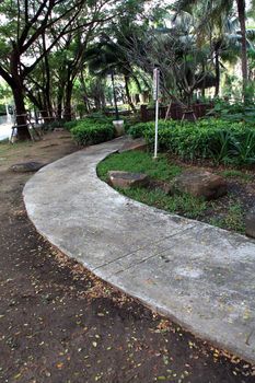 The curvy walk way of a city park