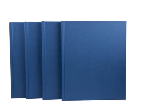 Four blue notepads isolated on white background