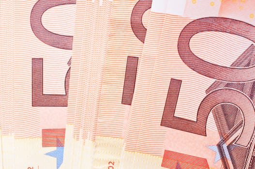 Close up 50 euro bills paper bunch