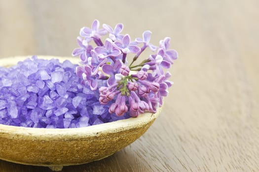 bath salt and flowers of lilac