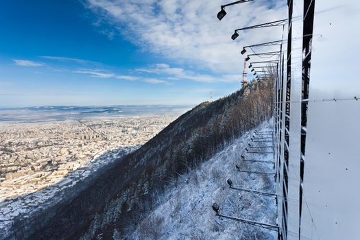 Brasov, aerial old city panoramic view from Tampa Mountain, Romania