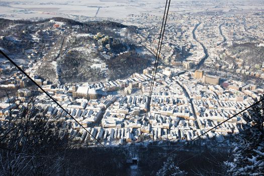 Brasov, aerial old city panoramic view, Romania