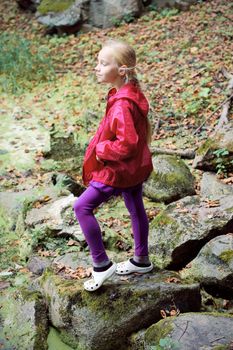 Portrait of Little Girl in Autumn Park