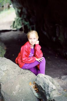 Portrait of Little Girl in Autumn Park