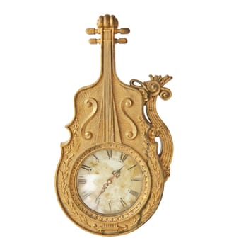 Antique gold clock isolated on white background