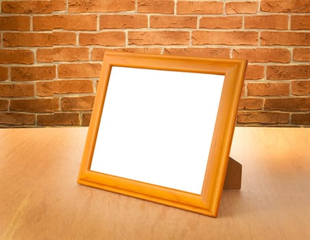 Photo frames on the table and white background