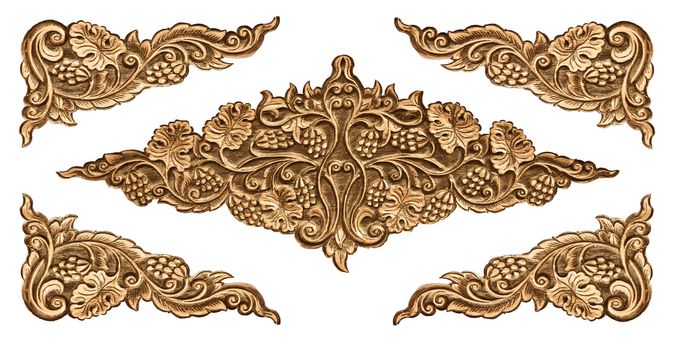 Pattern of wood frame carve flower on white background