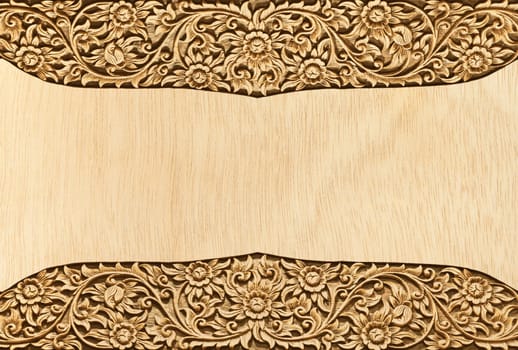 Pattern of wood frame carve flower on wood background