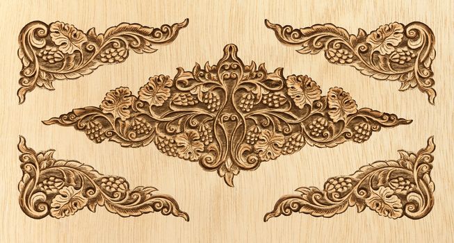 Pattern of wood frame carve flower on white background