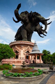erawan museum with blue sky