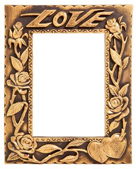 antique love gold frame isolated on white