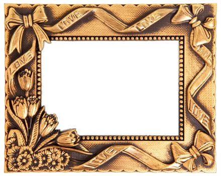 antique love gold frame isolated on white