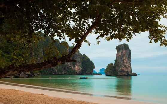 Beautiful tropical beach with big stones
