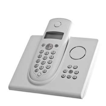 white cordless telephone with answering machine isolated over white background