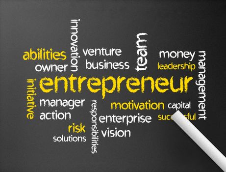 Dark chalkboard with the word entrepreneur illustration. 