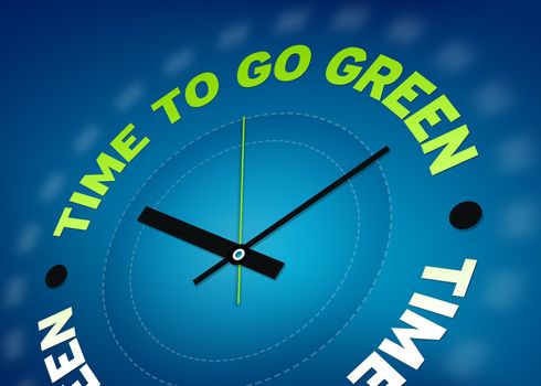 Time to go green clock illustration on blue background.
