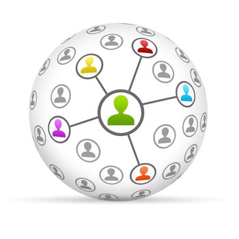 3d Social Network Sphere on white background.