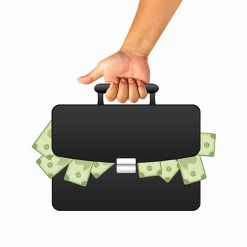 Hand with black briefcase and money