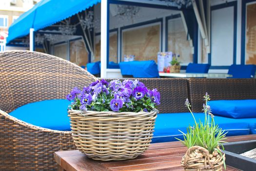 Flowers on the table at the European outdoor cafes.