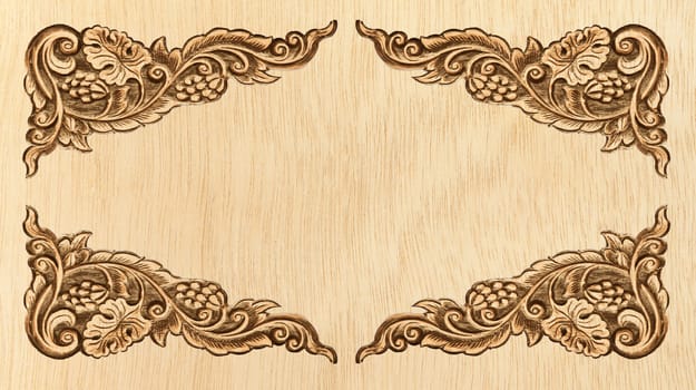 Pattern of wood frame carve flower on white background