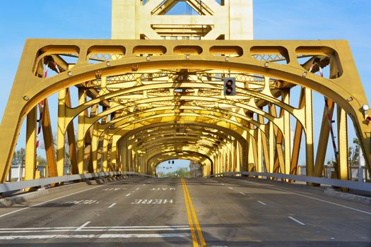 Sacramento Golden Tower Bridge from front looking through