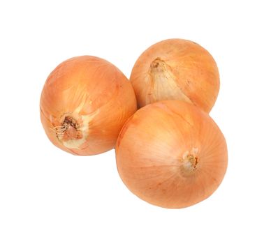 Three ripe onion bulbs isolated on white 